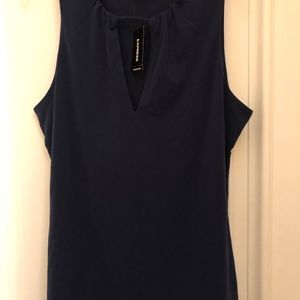 Navy Keyhole Front Sleeveless Blouse